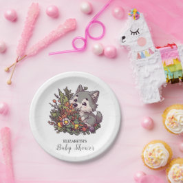 Kleurrijk Woodland Wolf Baby shower Papieren Bordje