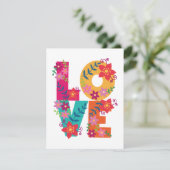 Kleurrijk woord liefde versierd met bloemen bedankkaart (Staand voorkant)