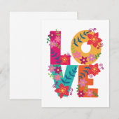 Kleurrijk woord liefde versierd met bloemen bedankkaart (Voorkant / Achterkant)