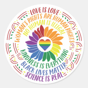 Kleurrijk woord voor sociale rechtvaardigheid ronde sticker