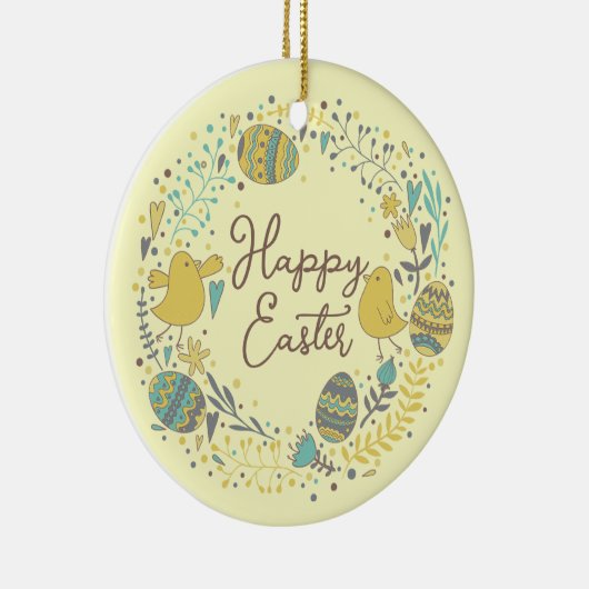 Kleurrijk Wreater of Joyful Chicks Eggs and Greeti Keramisch Ornament (Rechts)