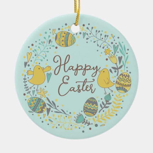 Kleurrijk Wreater of Joyful Chicks Eggs and Greeti Keramisch Ornament (Voorkant)