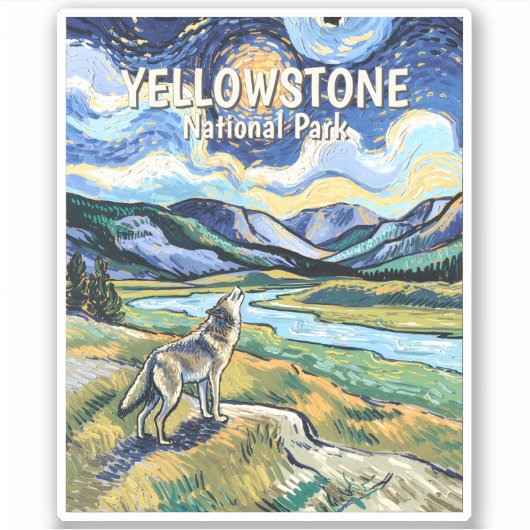 Kleurrijk Yellowstone National Park Wolf Huilt Sticker (Voorkant)