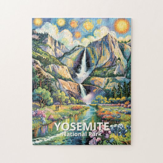 Kleurrijk Yosemite Lentewaterfall Wandelpad Legpuzzel (Verticaal)