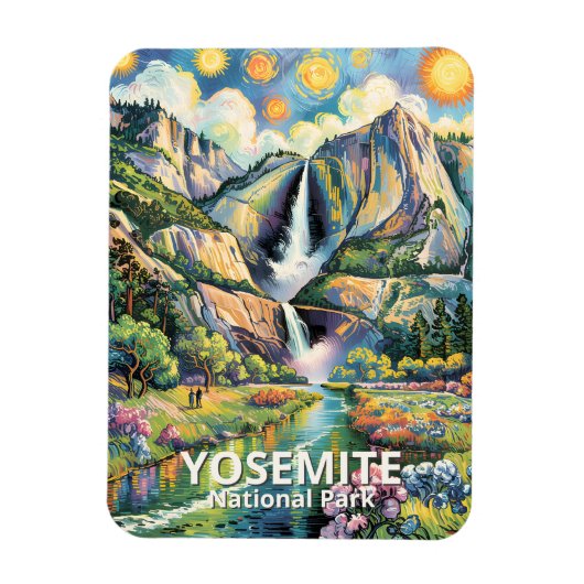 Kleurrijk Yosemite Lentewaterfall Wandelpad Magneet (Verticaal)