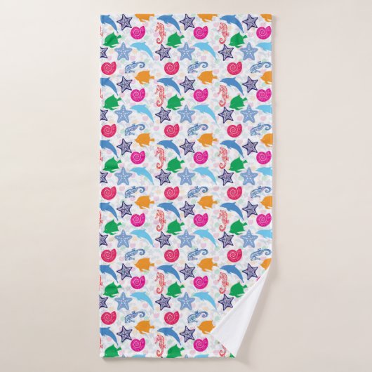 Kleurrijk Zee Dieren Illustratiepatroon Badhanddoek (Badhanddoek)