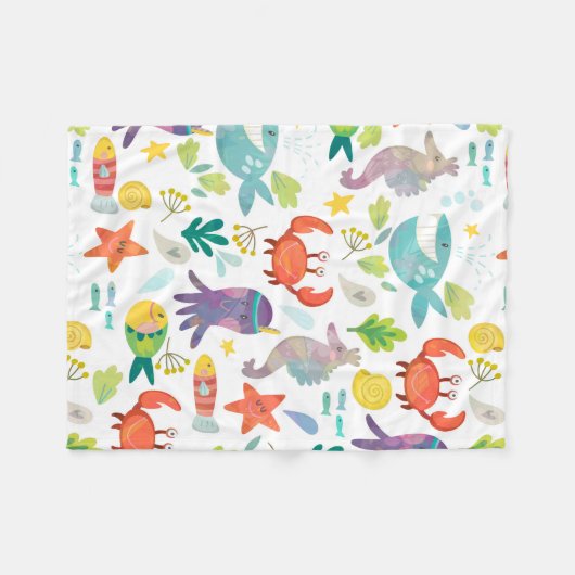 Kleurrijk Zee Dieren Naadloos Patroon Fleece Deken (Voorkant (Horizontaal))