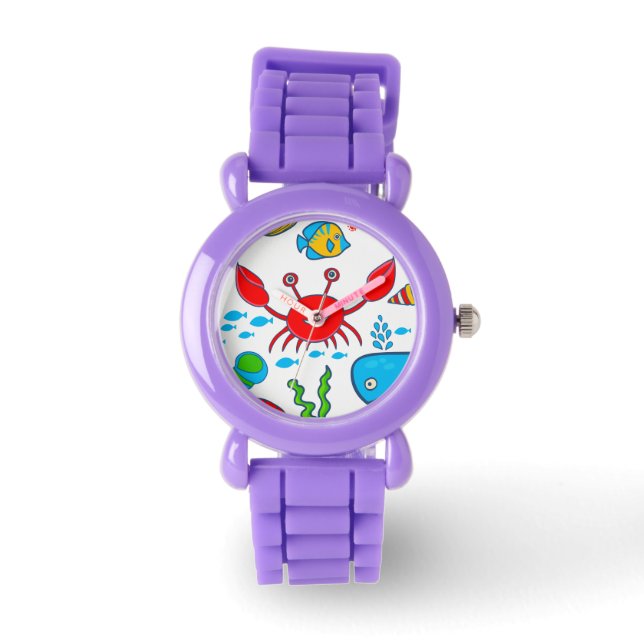 Kleurrijk Zee-leven Illustratiepatroon Horloge (Voorkant)