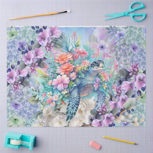 Kleurrijk Zee Schildpad & Waterverf Bloemen Tissuepapier (Craft)