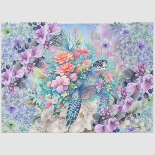 Kleurrijk Zee Schildpad & Waterverf Bloemen Tissuepapier (Voorkant)