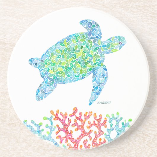 Kleurrijk Zee schildpad zandsteen Onderzetter (Voorkant)