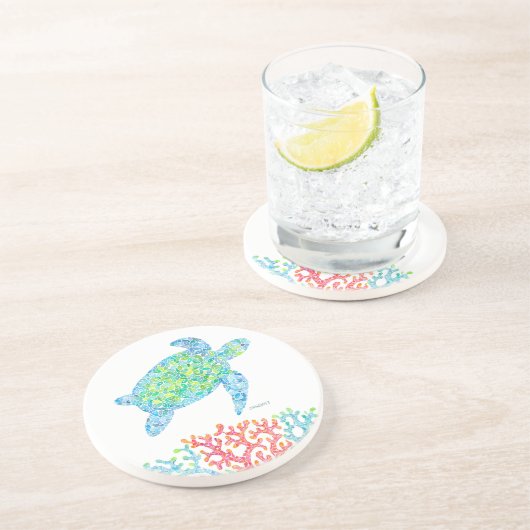 Kleurrijk Zee schildpad zandsteen Onderzetter (Zijkant)