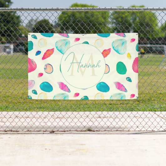 kleurrijk zeeshells Beige Patroon Spandoek (Insitu)