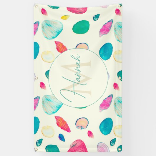kleurrijk zeeshells Beige Patroon Spandoek (Verticaal)
