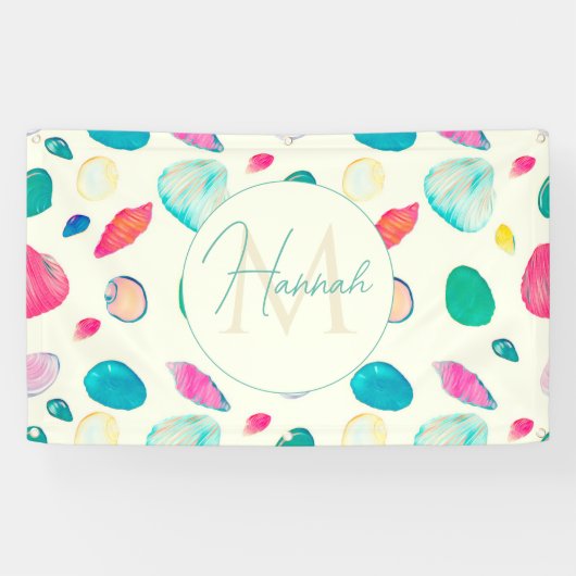 kleurrijk zeeshells Beige Patroon Spandoek (Horizontaal)