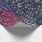 Kleurrijk zeewier en vis op blauw cadeaupapier (Hoek)