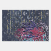 Kleurrijk zeewier en vis op blauw inpakpapier vel (Voorkant 2)