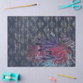 Kleurrijk zeewier en vis op blauwe ontkoppeling tissuepapier (Craft)