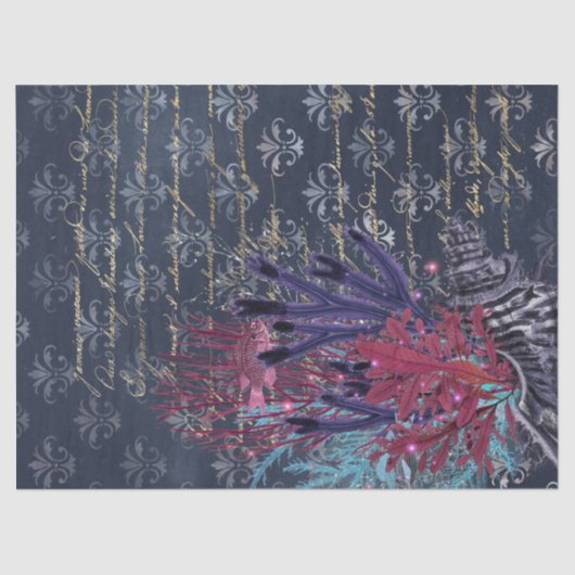 Kleurrijk zeewier en vis op blauwe ontkoppeling tissuepapier (Voorkant)