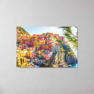 Kleurrijk Zeezijde Dorp Liguria Italië Canvas Afdruk