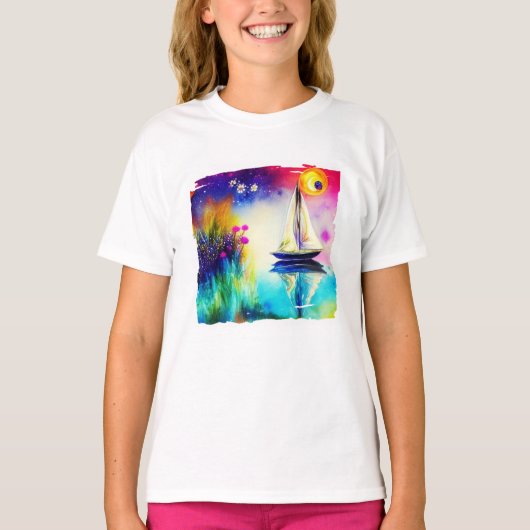 Kleurrijk zeilboot T-shirt (Voorkant)