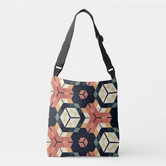 Kleurrijk Zeshoek Vierkant Geometrisch Patroon Crossbody Tas (Voorkant)