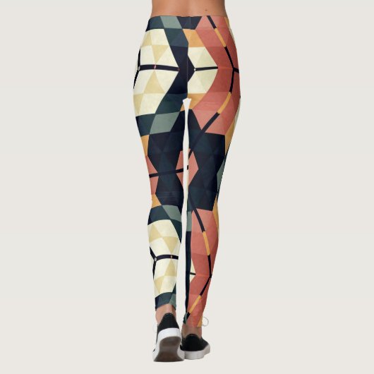 Kleurrijk Zeshoek Vierkant Geometrisch Patroon Leggings (Achterkant)