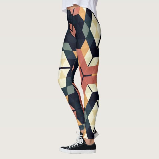 Kleurrijk Zeshoek Vierkant Geometrisch Patroon Leggings (Links)