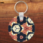 Kleurrijk Zeshoek Vierkant Geometrisch Patroon Sleutelhanger (Voorkant)