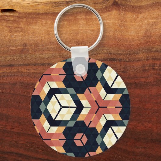 Kleurrijk Zeshoek Vierkant Geometrisch Patroon Sleutelhanger (Voorkant)