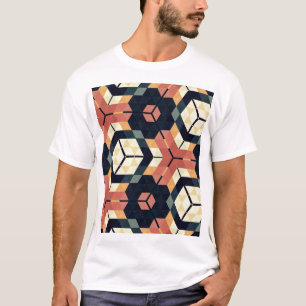 Kleurrijk Zeshoek Vierkant Geometrisch Patroon T-shirt