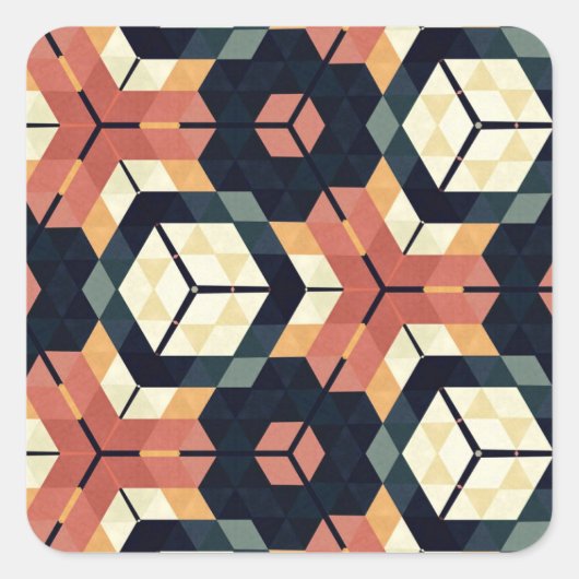 Kleurrijk Zeshoek Vierkant Geometrisch Patroon Vierkante Sticker (Voorkant)