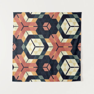 Kleurrijk Zeshoek Vierkant Geometrisch Patroon Wandkleed