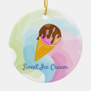 Kleurrijk zoet ijs in een kegel keramisch ornament