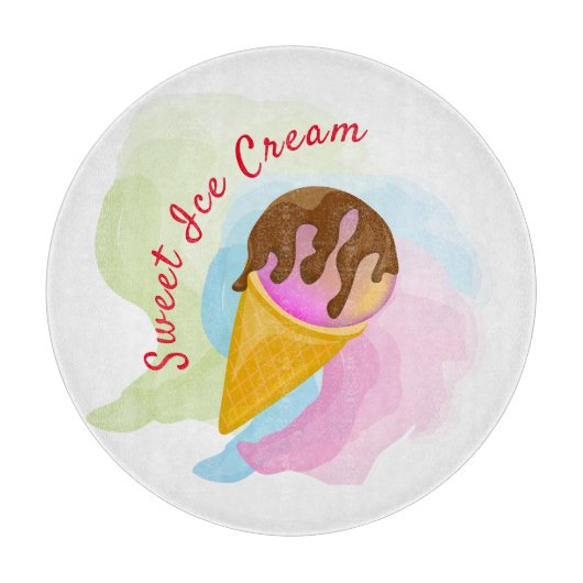 Kleurrijk zoet ijs in een kegel snijplank (Voorkant)