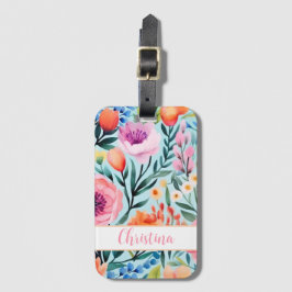 Kleurrijk zomerbloemenontwerp met naam bagagelabel