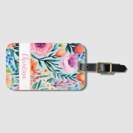 Kleurrijk zomerbloemenontwerp met naam bagagelabel
