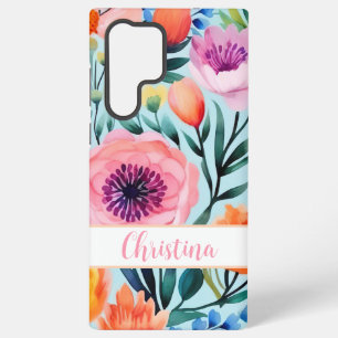 Kleurrijk zomerbloemenontwerp met naam samsung galaxy hoesje