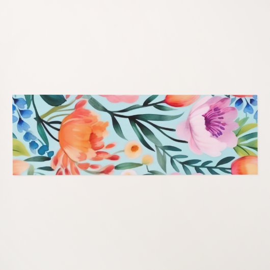 Kleurrijk zomerbloemenontwerp met naam yogamat (Achterkant (horizontaal))