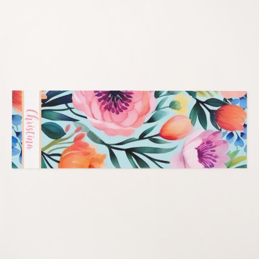 Kleurrijk zomerbloemenontwerp met naam yogamat (Voorkant (horizontaal))