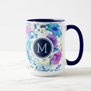 Kleurrijk Zomerbloemenpatroon Monogram Mok