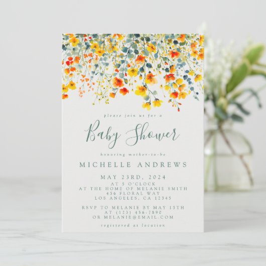 Kleurrijk zomerbloemig Baby shower Kaart (Staand voorkant)