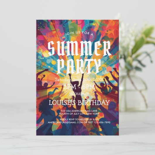 Kleurrijk Zomerfeest Uitnodiging voor de Crowd (Staand voorkant)