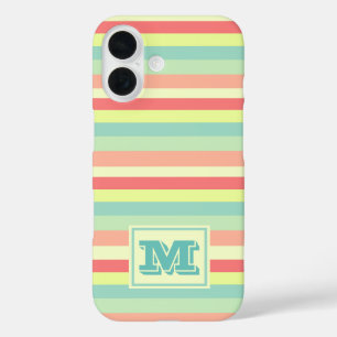 Kleurrijk zomerpastel strepen monogram iPhone 16 hoesje