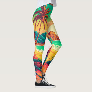 Kleurrijk zomertropisch strand landschapskunstwerk leggings