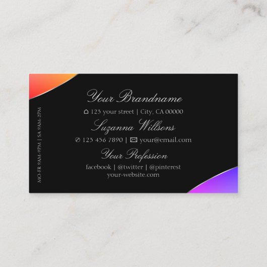 Kleurrijk zwart met zilverdecor-juwelen en Logo Visitekaartje (Achterkant)
