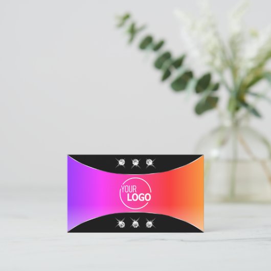 Kleurrijk zwart met zilverdecor-juwelen en Logo Visitekaartje (Staand voorkant)