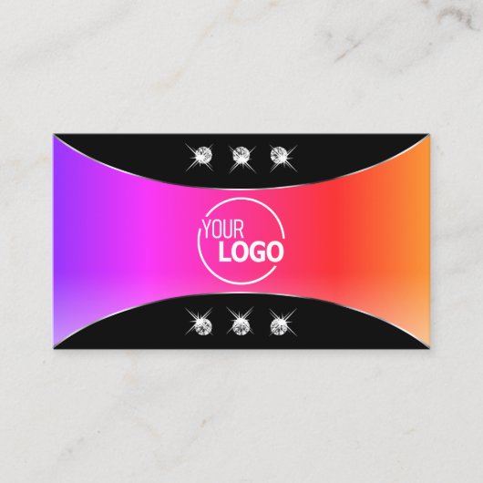 Kleurrijk zwart met zilverdecor-juwelen en Logo Visitekaartje (Voorkant)