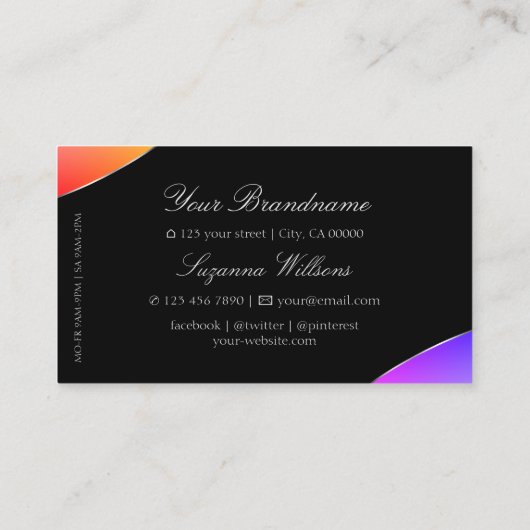 Kleurrijk zwart met zilverdecor zachte juwelen visitekaartje (Achterkant)