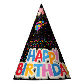 Kleurrijk zwart verjaardagsfeestje pet feesthoedjes (Voorkant)